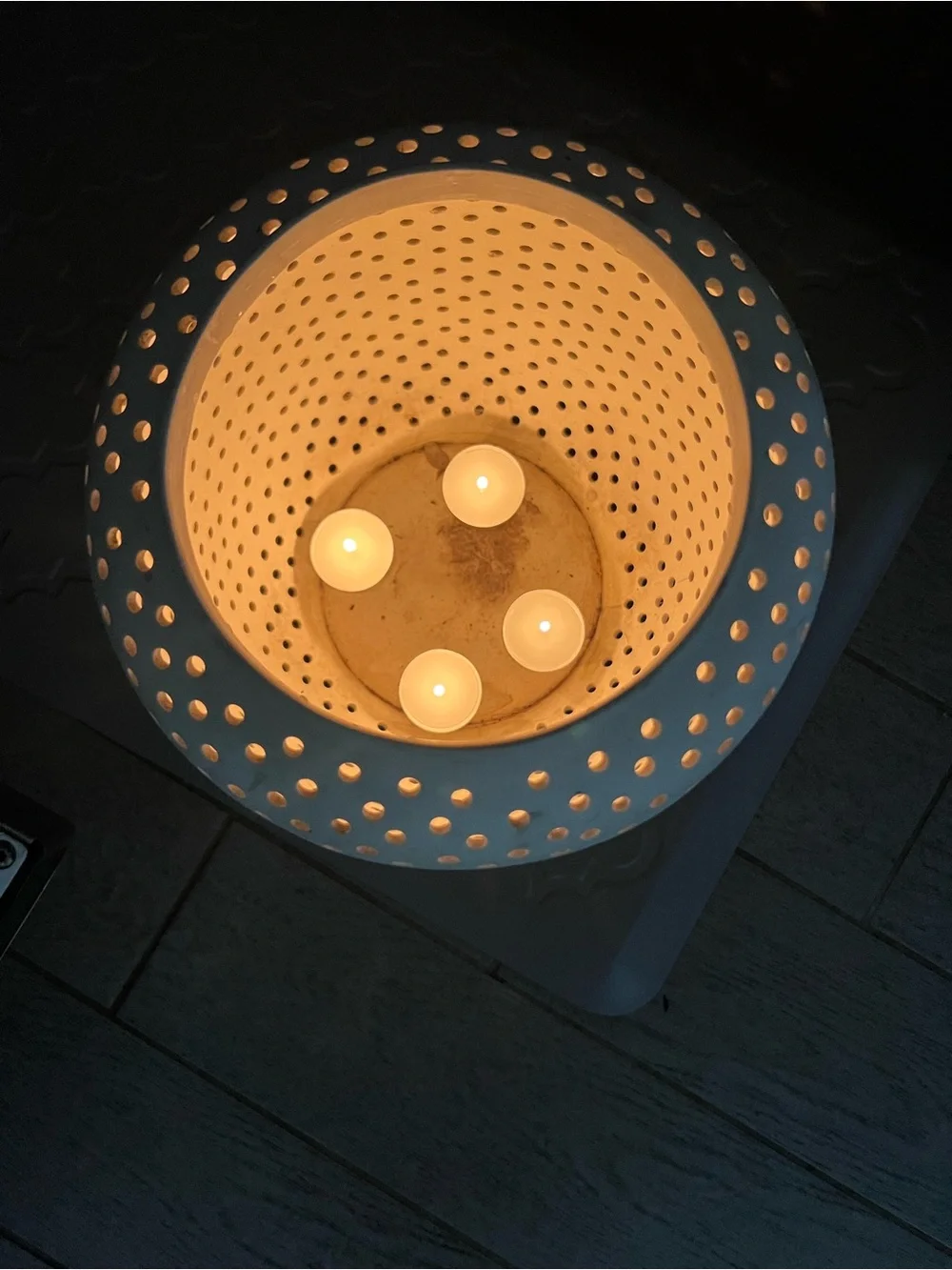 West Elm White Pierced Ceramic Lantern owned for 10 years